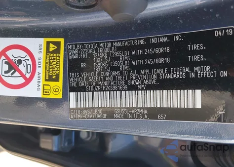 2019 Toyota Highlander Xle из США, поврежденный, VIN 5TDJZRFH2KS981699